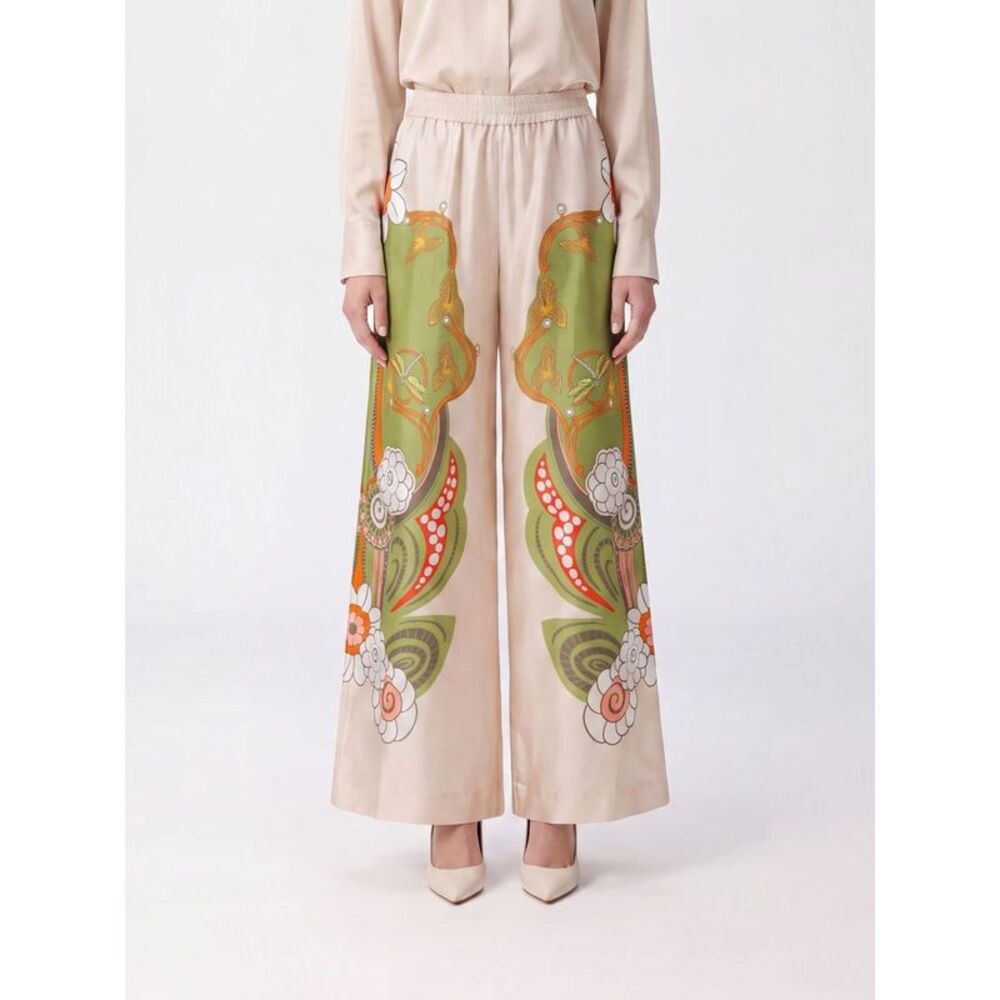 La Doublej Women High-Waist Floral Silk Palazzo Trousers La Doublej